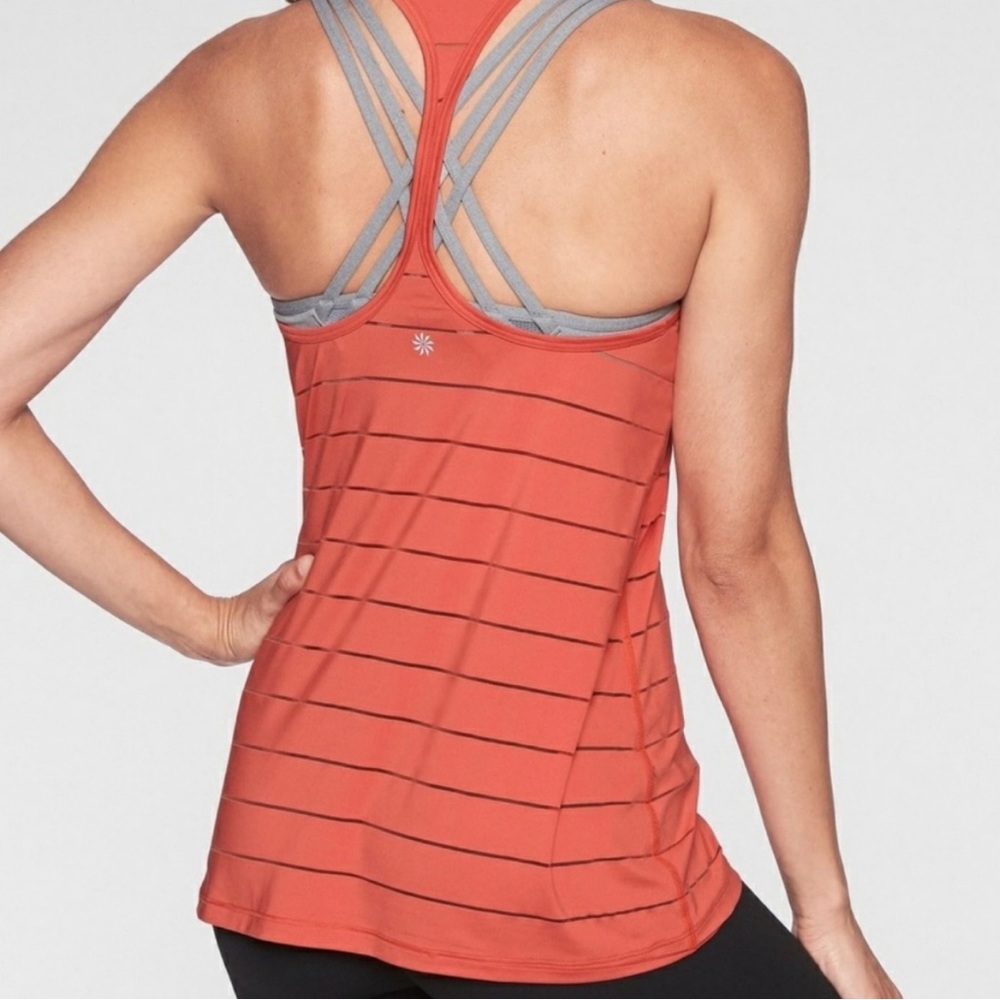 Athleta Orange Chi Racerback Tank Top Mesh Stripes